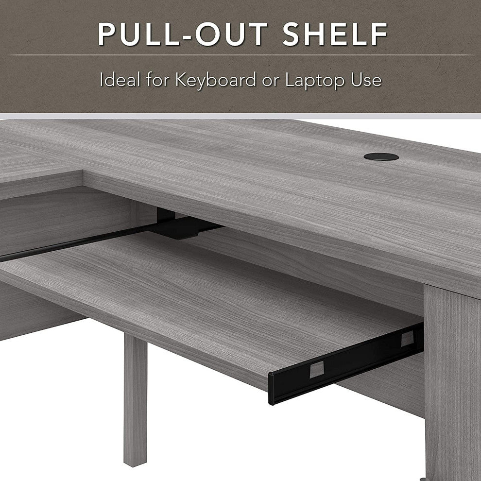 Transitional Desk, L-Shaped With Hutch, Perfect for Space Saving, Platinum Grey
