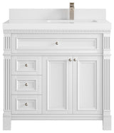 Paris 36" Right Offset Bathroom Vanity, White 2" White Quartz