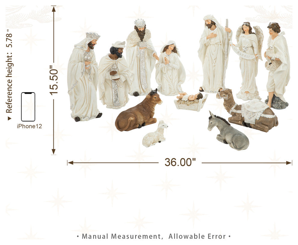 12-Piece Ivory Resin Nativity Figurine Set