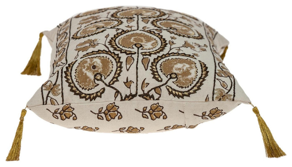Gold and Bronze Embroidered Decorative Lumbar Pillow