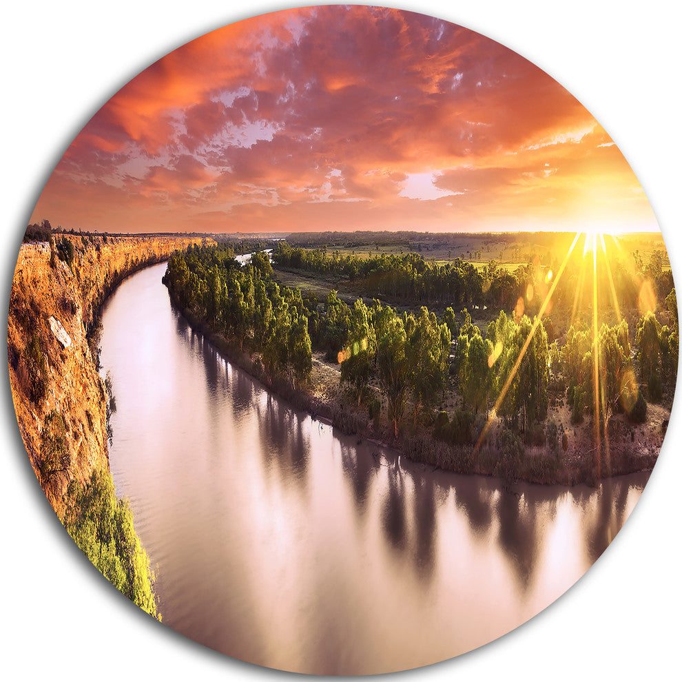 Sunset Over Murray River Panorama, Round Metal Wall Art Landscape, 11"