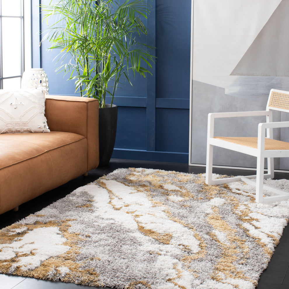 Safavieh Horizon Shag Hzn890D, Shag Rug, Gray and Gold, 6'7"x6'7" Round
