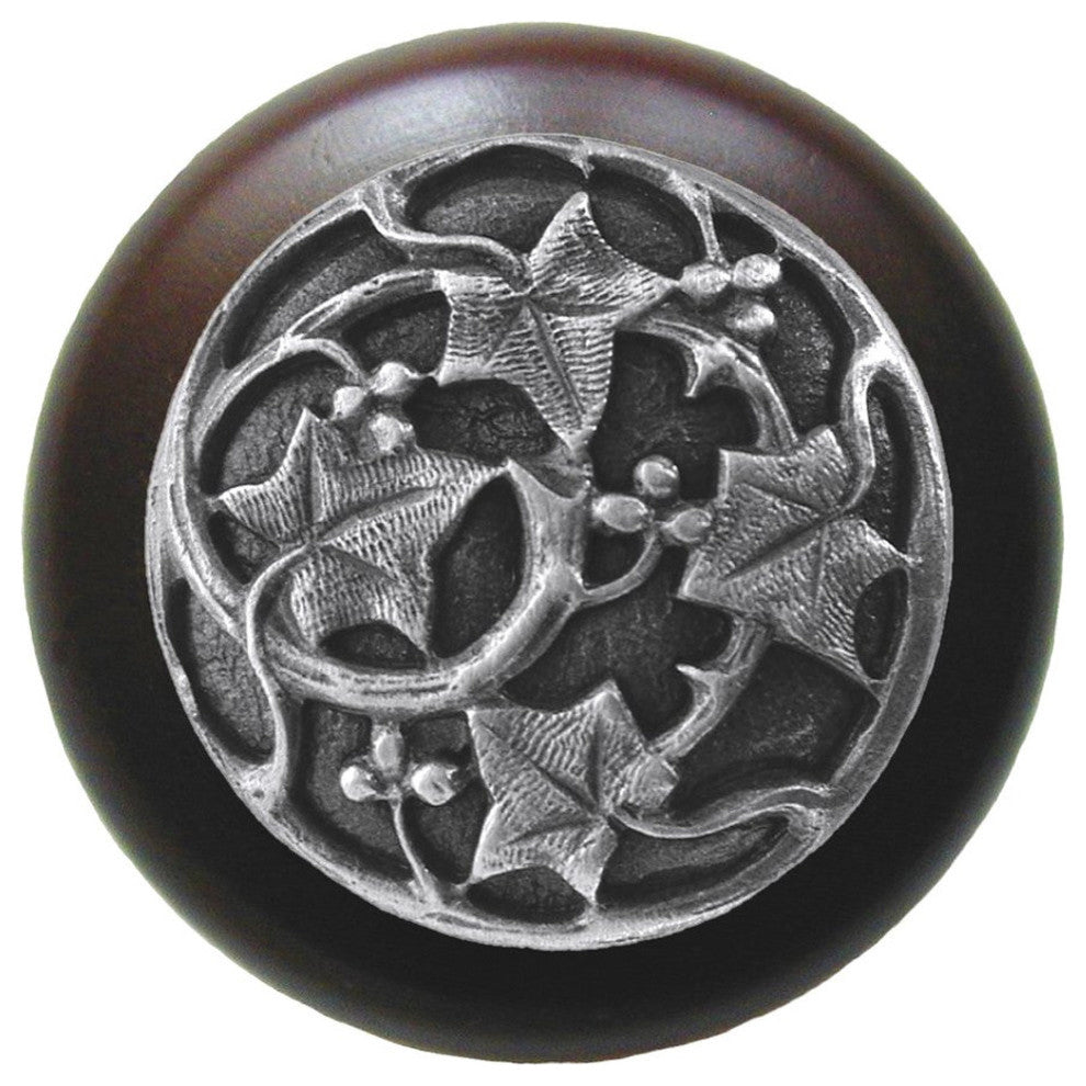 Ivy With Berries Walnut Wood Knob, Antique-Style Pewter