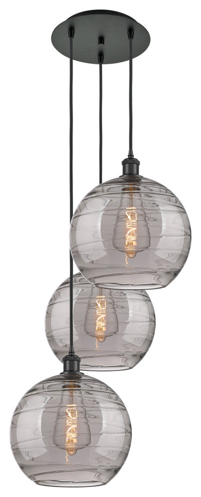 Ballston-Athens Deco Swirl 3-Light 19" Cord Pendant, Matte Black, Light Smoke
