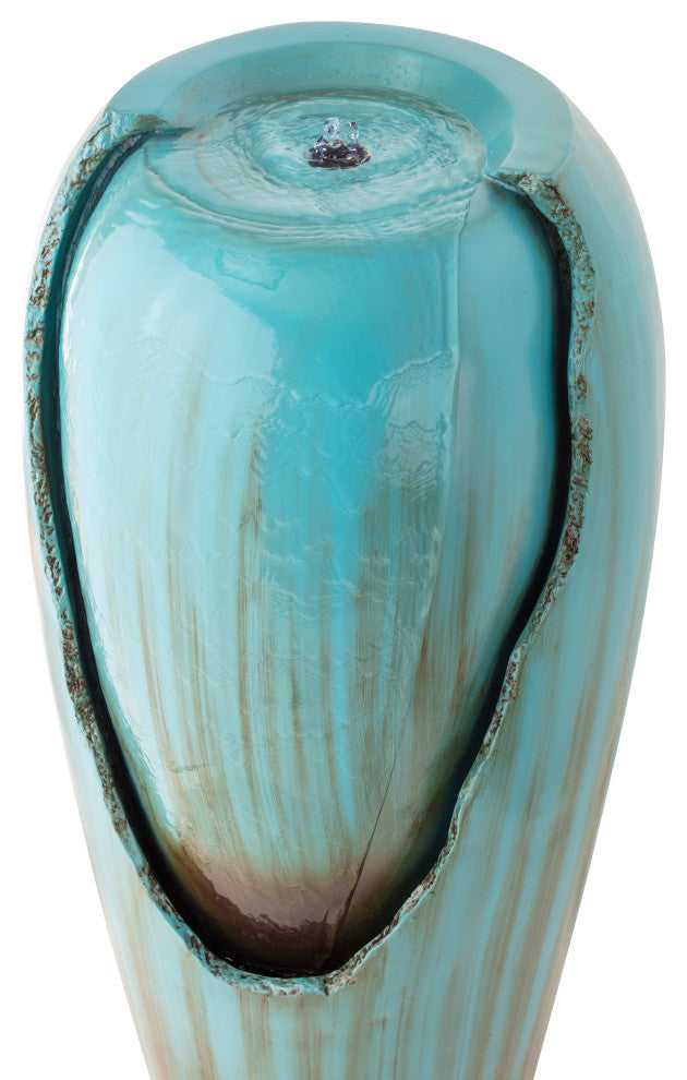 33" Tall Water Jar Fountain with LED Light, Turquoise