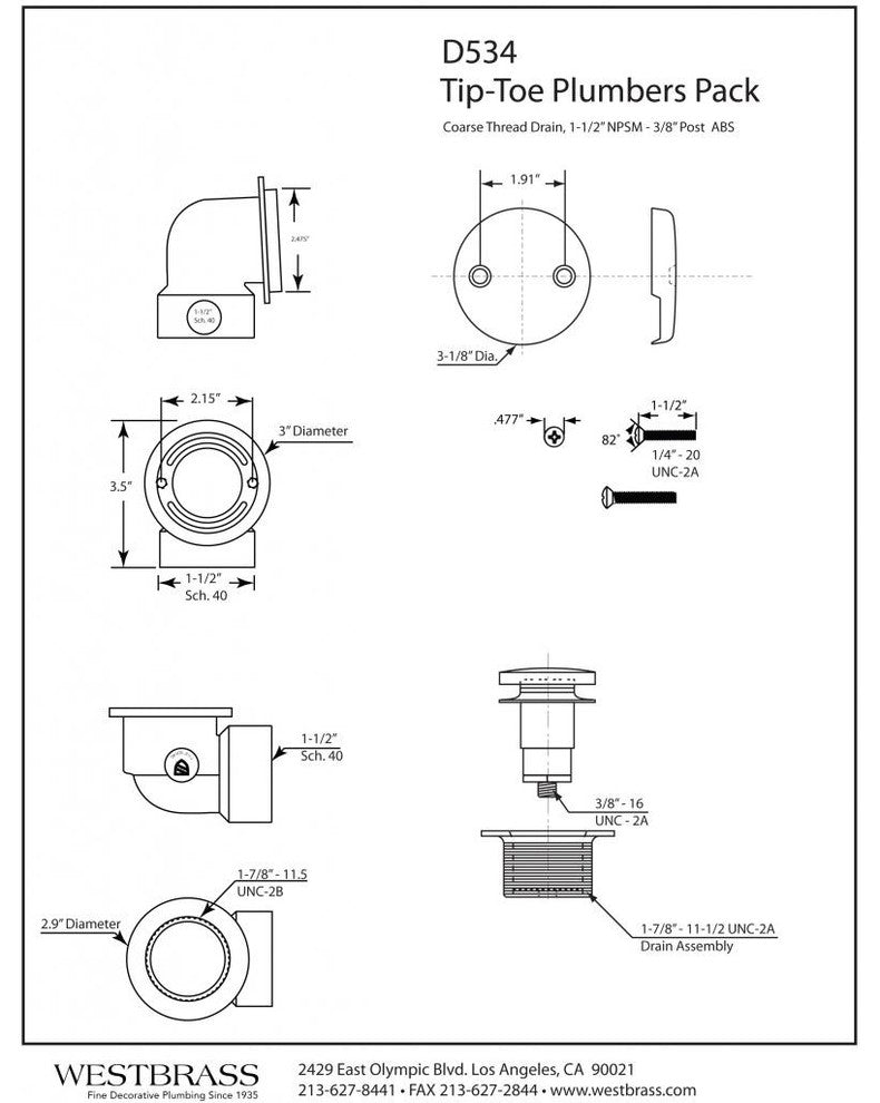 Tip Toe Sch. 40 ABS Plumber's Pack With 2-Hole Elbow, Oil Rubbed Bronze