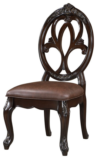 Cran 21" Dining Side Chair, Carved Details, Faux Leather Seat, Brown