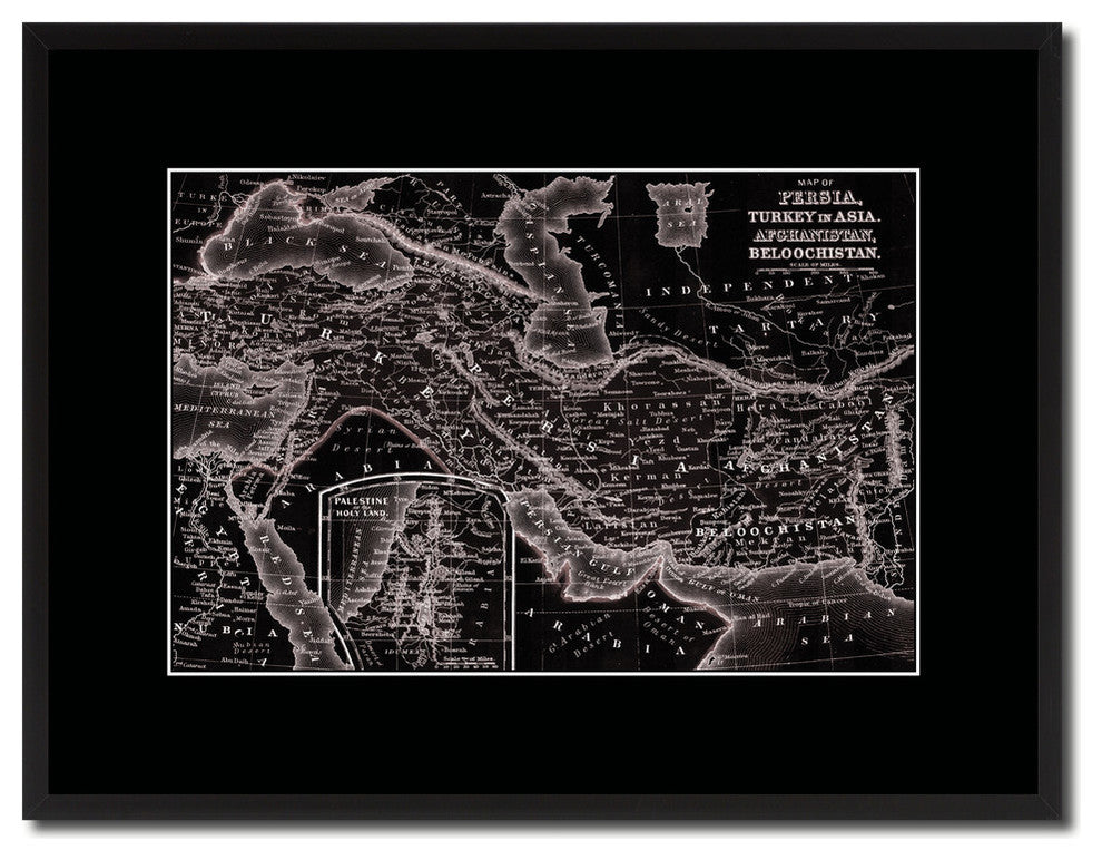Persia, Iraq, Iran, Afghanistan Vivid Sepia Map On Canvas With Frame, 16" X 21"