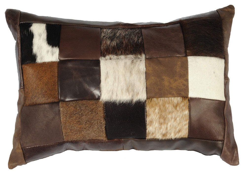 Miscellaneous Patch Leather Hair on Hide Pillow, 12x18 with Fabric Back