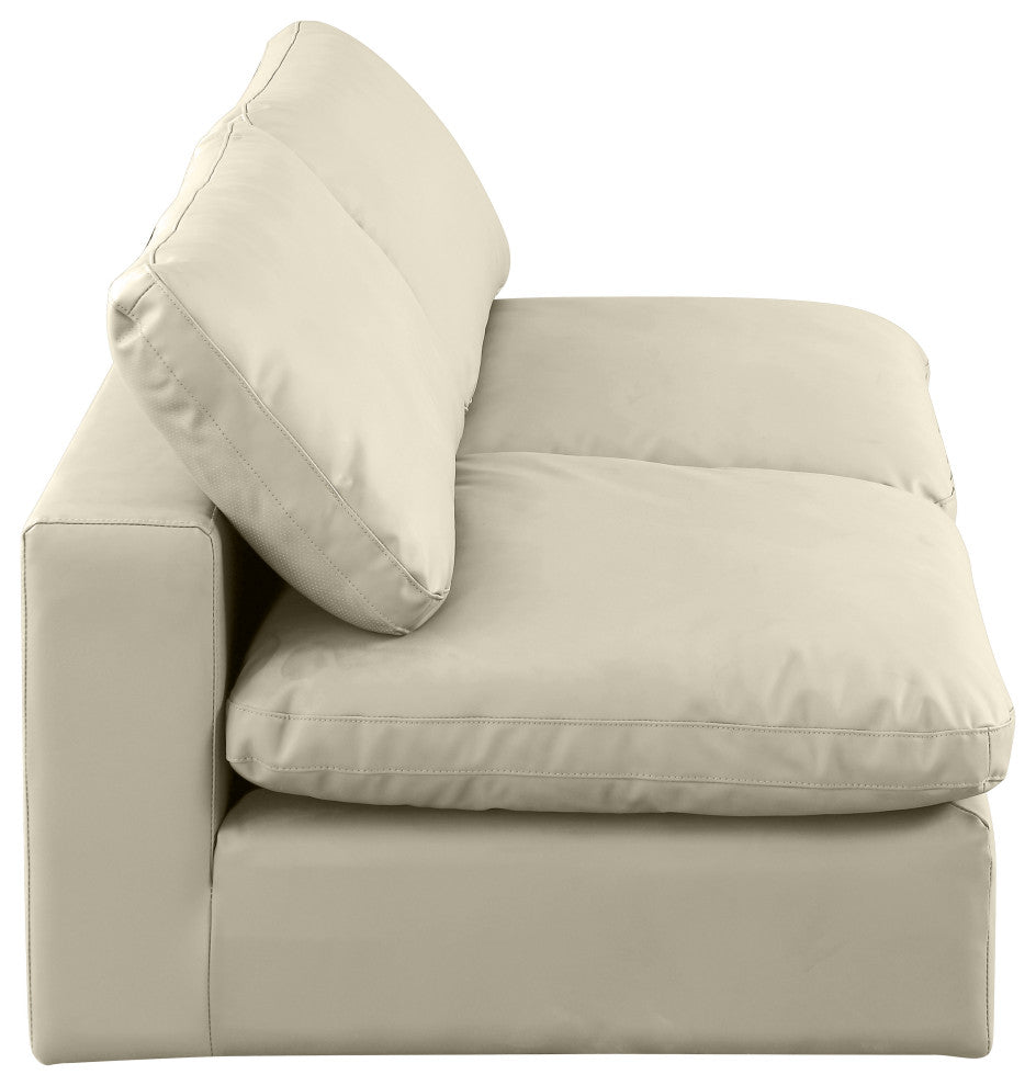 Comfy Upholstered Modular Sofa, Cream, 2-Piece: 2 Armless Chair, Vegan Leather