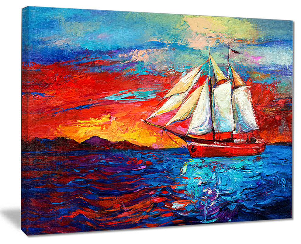 "Sail Ship During Sunset" Canvas Print
