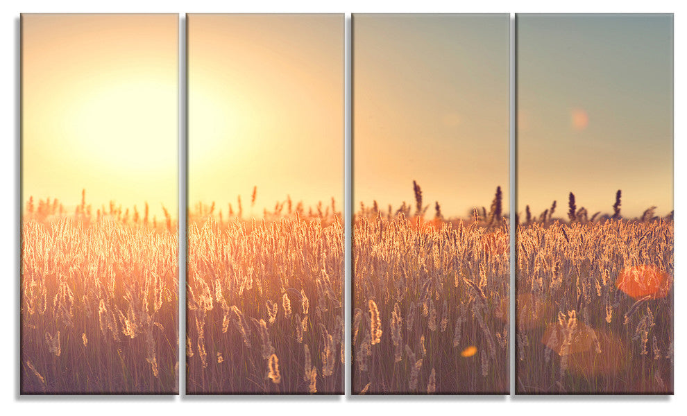 Rural Land under Shining Sun, Large Landscape Canvas Art, 48"x28", 4 Panels