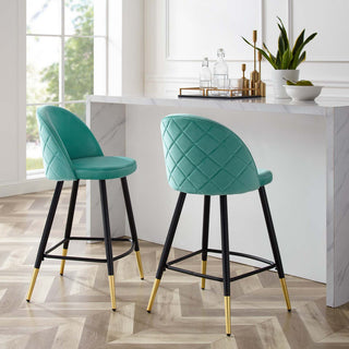 Cordial Performance Velvet Counter Stools Set of 2 Mint