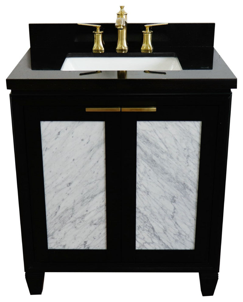 31" Single Sink Vanity, Black Finish With Black Galaxy Granite