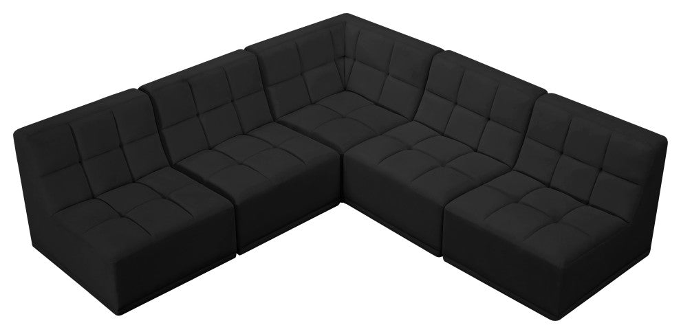 Relax Velvet Upholstered 5-Piece L-Shaped Modular Sectional, Black