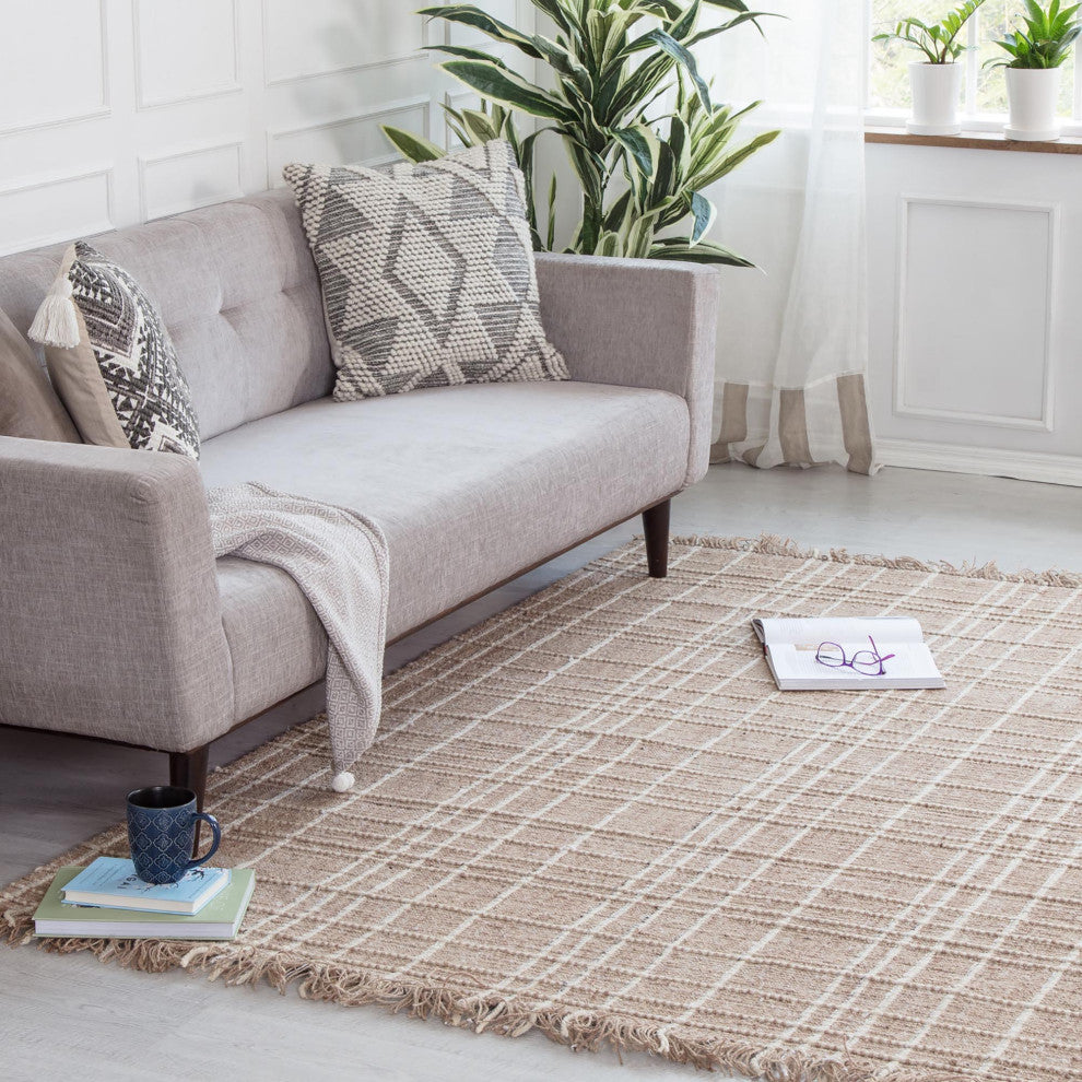 Okemah Jute and Ivory Wool Rug, 5'x7'