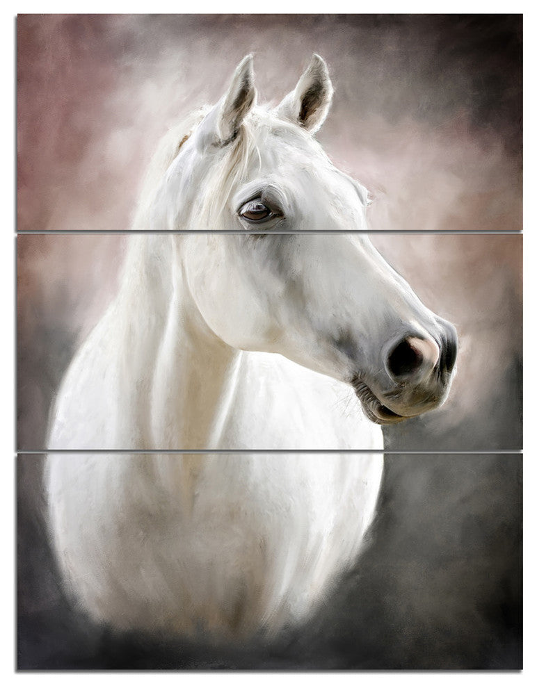 "Lovely White Horse" Glossy Metal Wall Art, 3 Panels, 28"x36"
