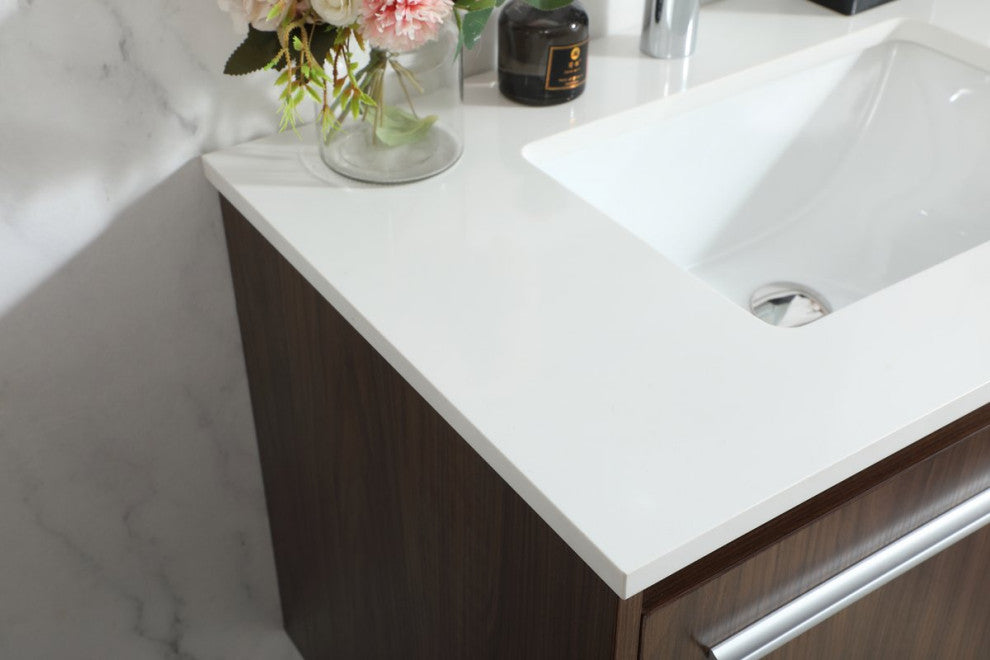 Phoebe Single Bathroom Vanity, Walnut, 30", Without Backsplash