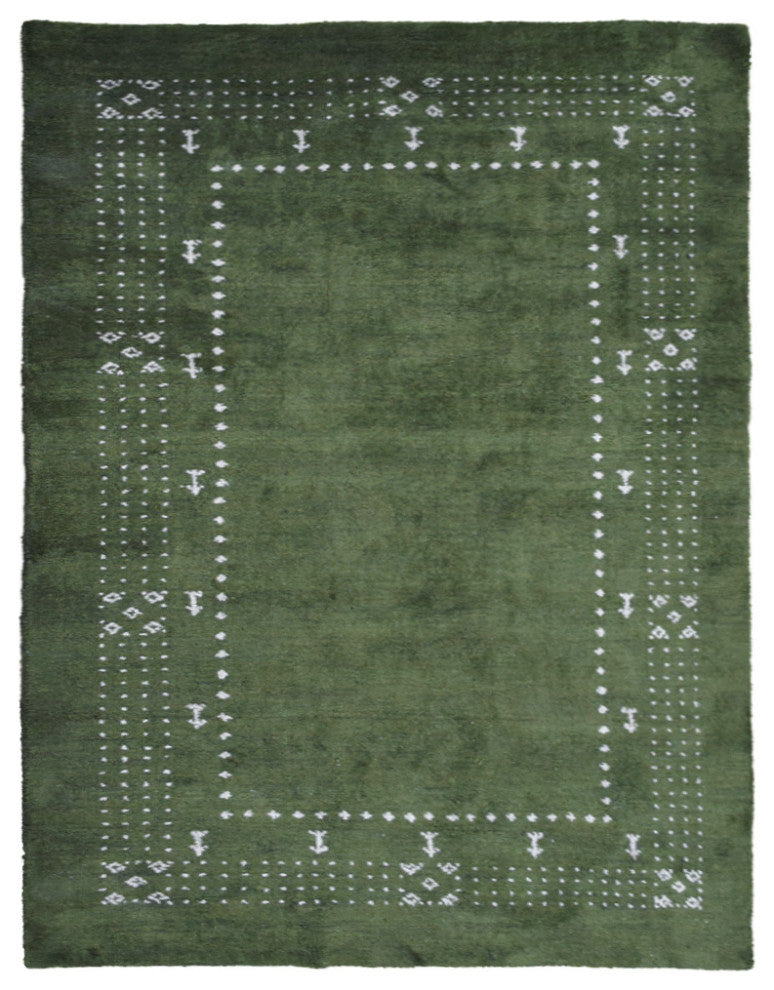 HAND KNOTTED LOOM SILK ECO-FRIENDLY AREA RUG -5'x8',Rectangle,Green,Contemporary