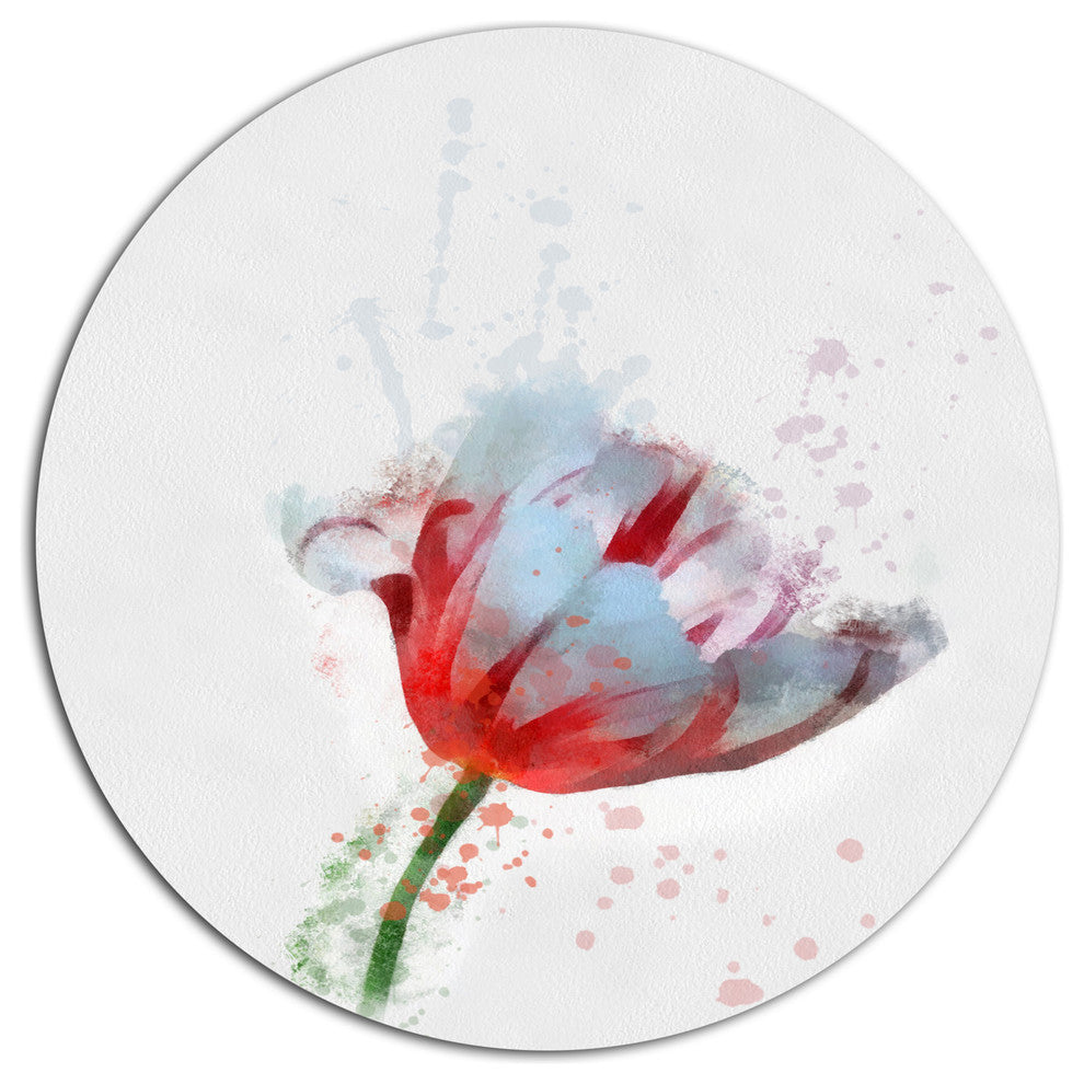 Beautiful Red White Flower Sketch, Floral Disc Metal Wall Art, 11"