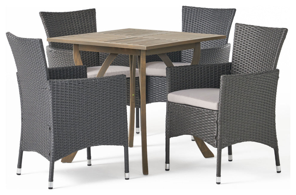 GDF Studio 5-Piece Arthur Outdoor Square Dining Set, Gray/Gray/Silver