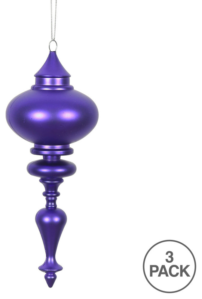 Vickerman N175066D 8" Purple Matte Finial Ornament, Pack of 3