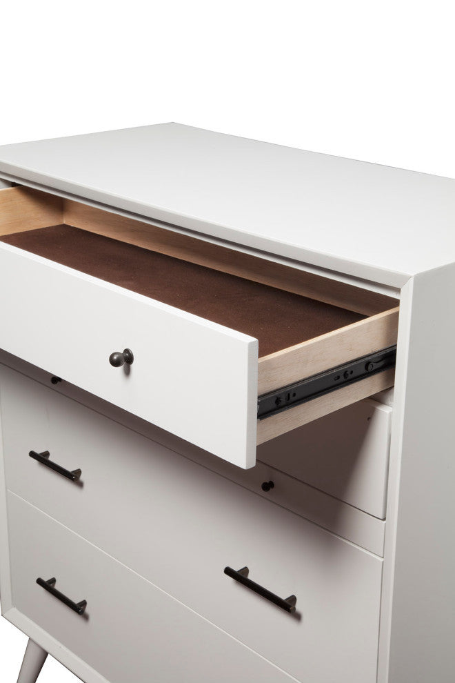 Flynn Mid Century Modern 4 Drawer Chest With Pull Out Tray, White