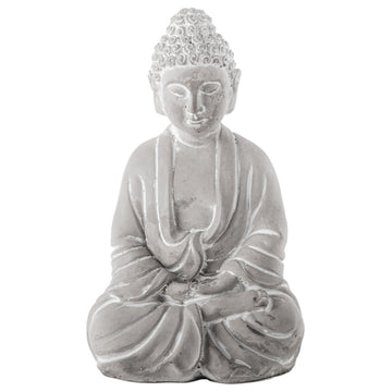 Cement Meditating Buddha Figurine Washed Concrete Gray Finish