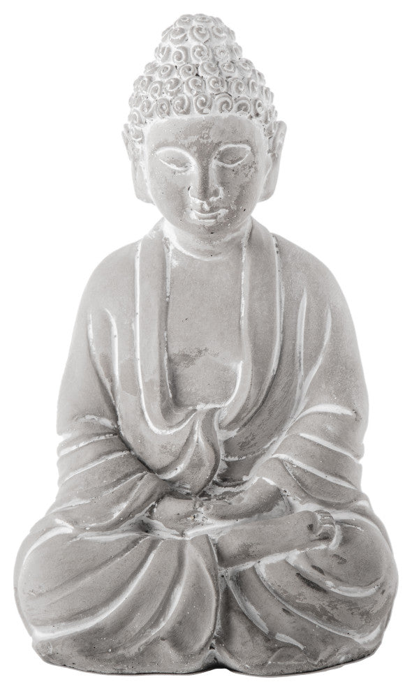 Cement Meditating Buddha Figurine Washed Concrete Gray Finish