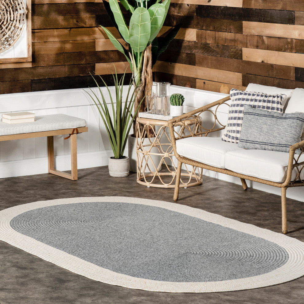 Nuloom Casual Solid Border Area Rug, Grey 6'Round