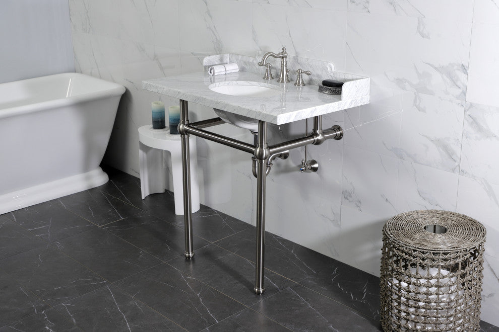 Kingston Brass LMS36MB8 36" Carrara Marble Console Sink, Legs