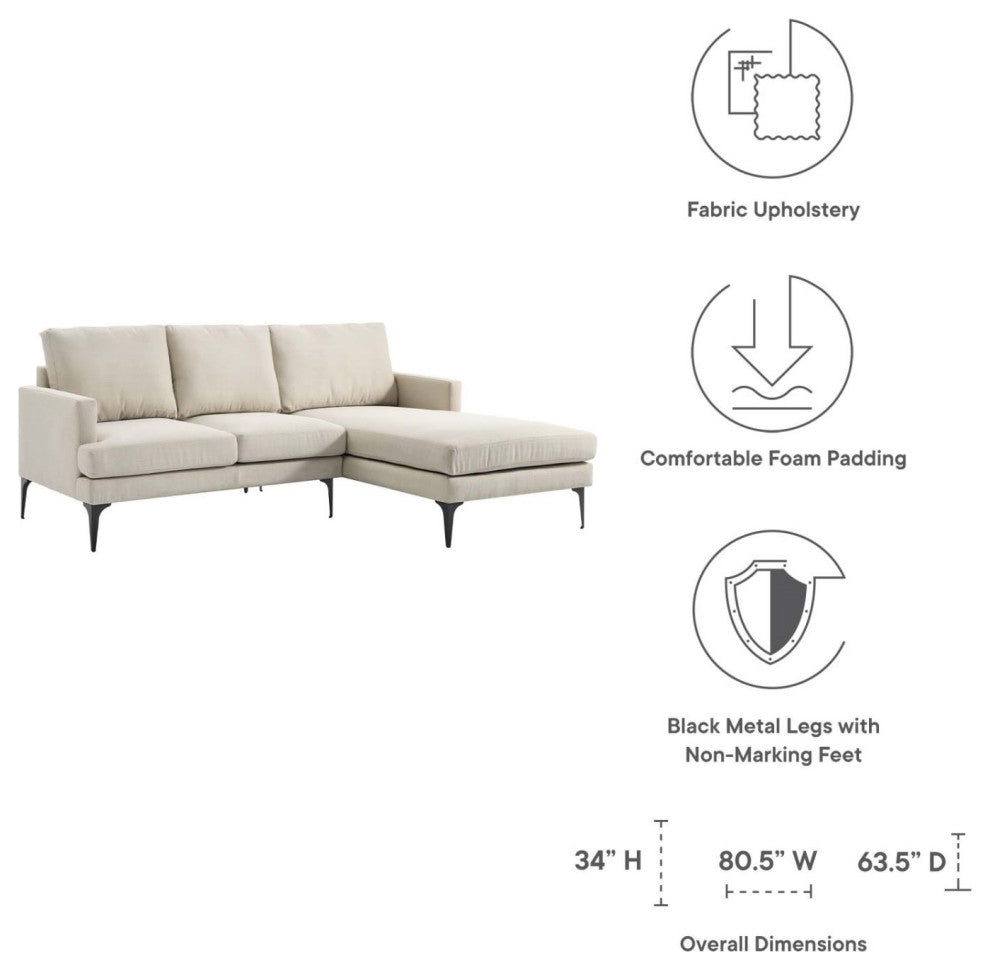 Sectional Sofa Couch, Beige, Fabric, Lounge Living