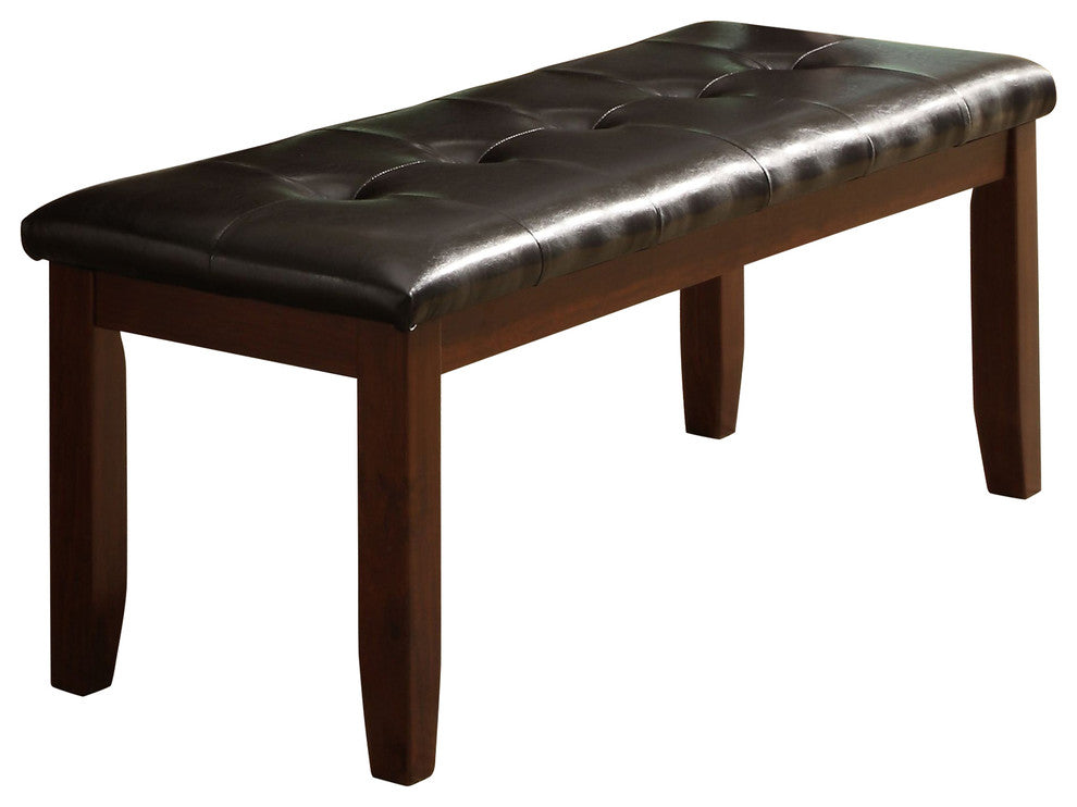 Wood Based Leather Tufted Bench In Dark Brown