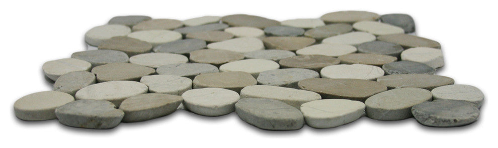 12x12 Hand-Sorted Mixed Pebble Tile - White, Tan, Grey - For Shower & Floor