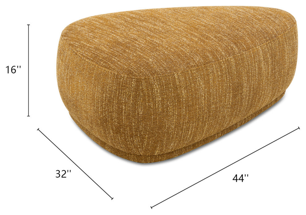 Pebble 44" Rounded Triangle Cocktail Ottoman, Mustard Yellow Tweed