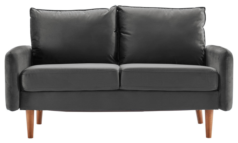 Trout Gray Velvet Modern Loveseat With Side Pockets