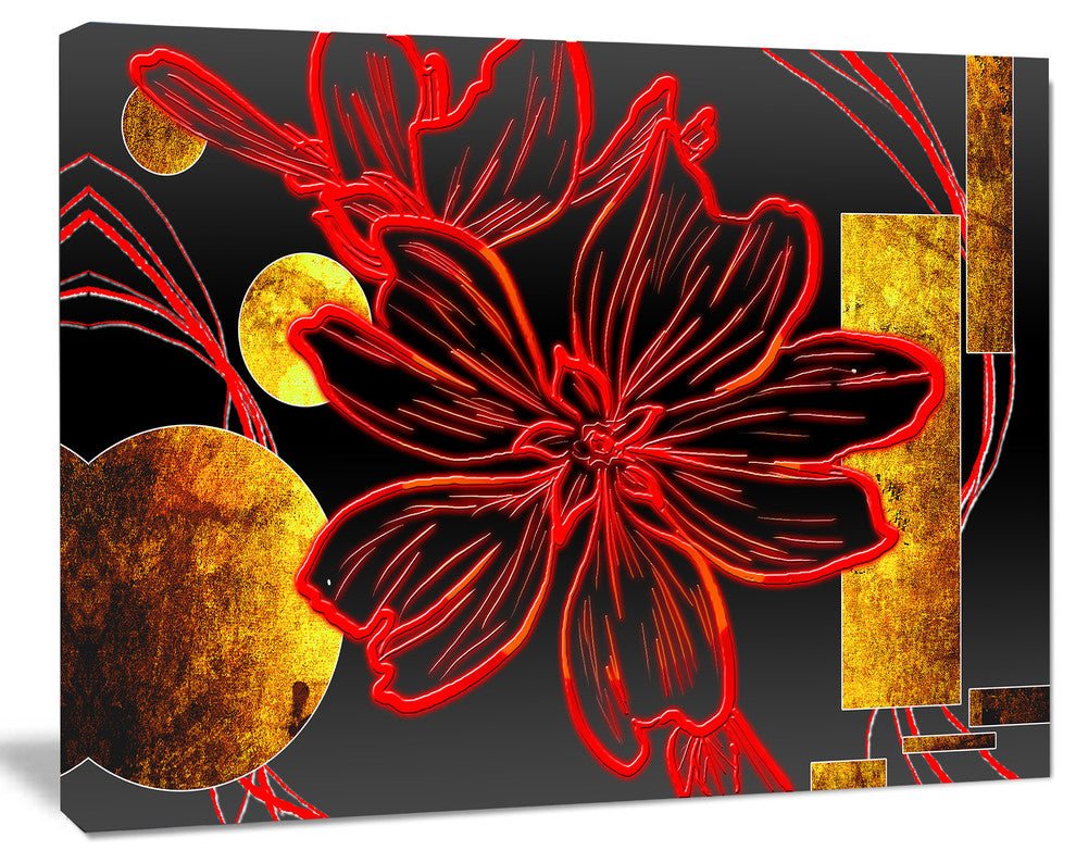 Abstract Red Flower Painting, Large Floral Canvas Art Print, 20"x12"