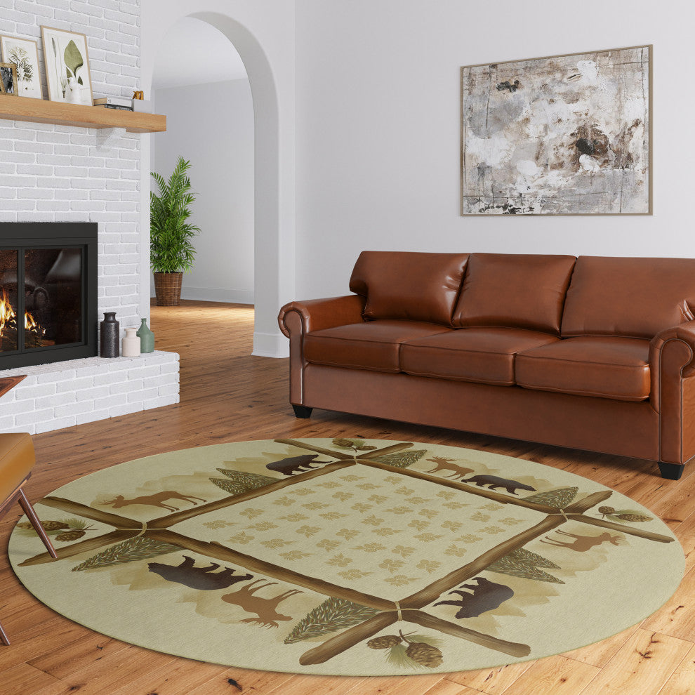 Indoor/Outdoor Excursion EX2 Beige Machine Washable 8' x 8' Round Rug