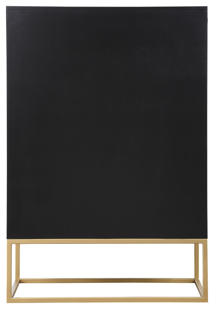 Maxine Wood Chest With Durable Brushed Gold Metal Base, Rich Black Finish