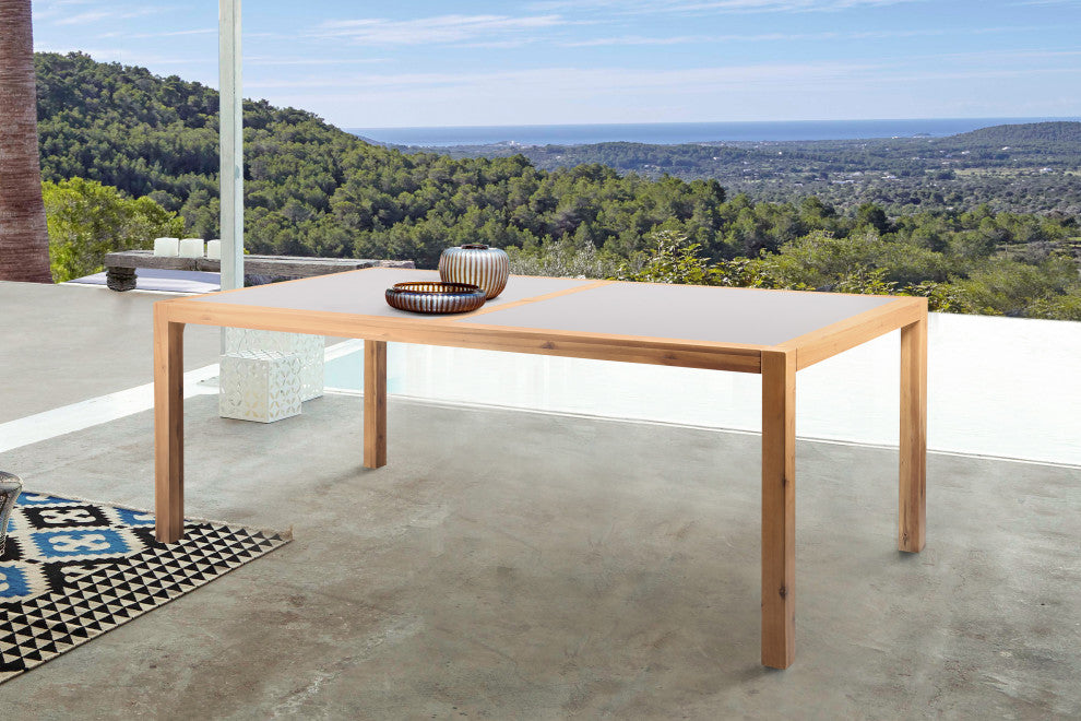 Sienna Outdoor Eucalyptus Dining Table with Teak Finish and Concrete Top