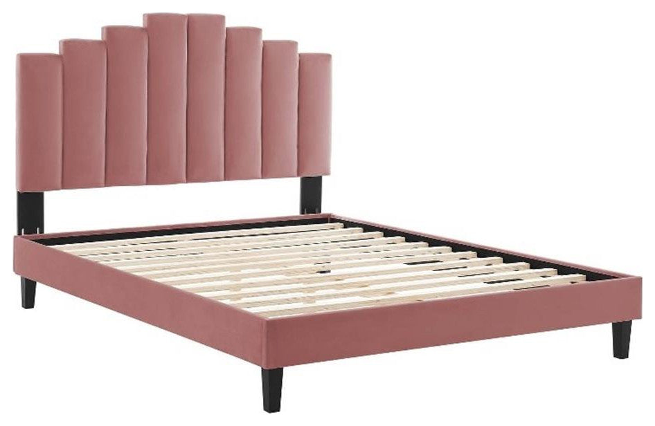 Elise King Performance Velvet Platform Bed Dusty Rose