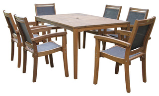 7-Piece Eucalyptus and Sling Stacking Armchair Rectangle Dining Set
