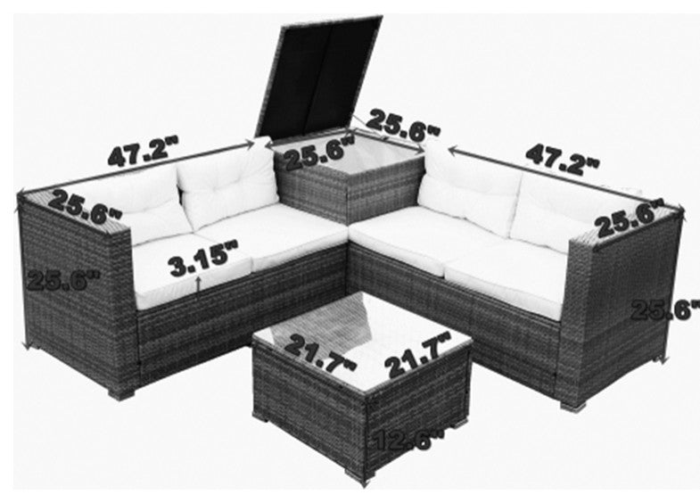4 Piece Patio Sectional Wicker Rattan Outdoor Sofa Set With Storage Box