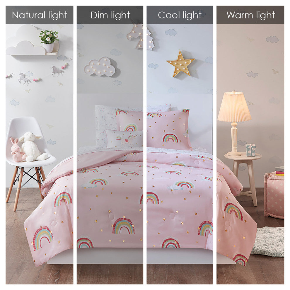 Mi Zone Kids Alicia Unicorn Gold Stars Complete Comforter and Sheet Set, Twin, C