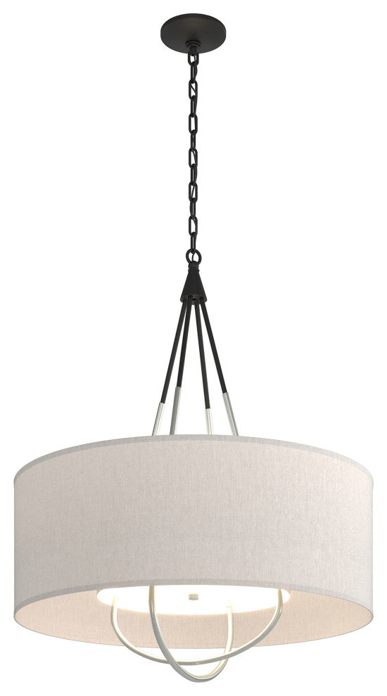 Loop Pendant, Black Finish, Vintage Platinum Accents, Flax Shade