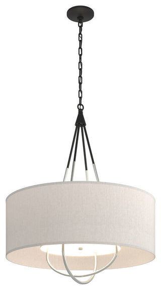 Loop Pendant, Black Finish, Vintage Platinum Accents, Flax Shade