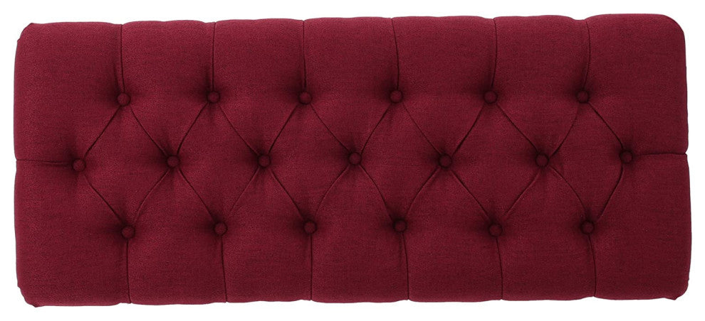 Tufted Fabric Ottoman Bench, Deep Red