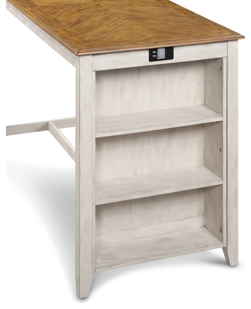 Benzara BM272099 5 Piece Counter Table Set With USB Ports, White and Brown