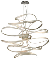 Calligraphy, 34" Led Pendant, Silver Leaf With Polished Stainless Accents