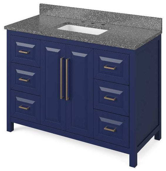 Cade Transitional 48" Hale Blue Bathroom Vanity, Boulder Cultured Marble Vanity